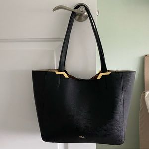 RALPH LAUREN Black Leather Classic Tote Bag